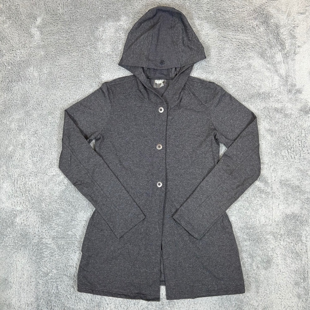 Athleta Womens Gray Heathered Hooded Button Front Cardigan Jacket 903670 XS